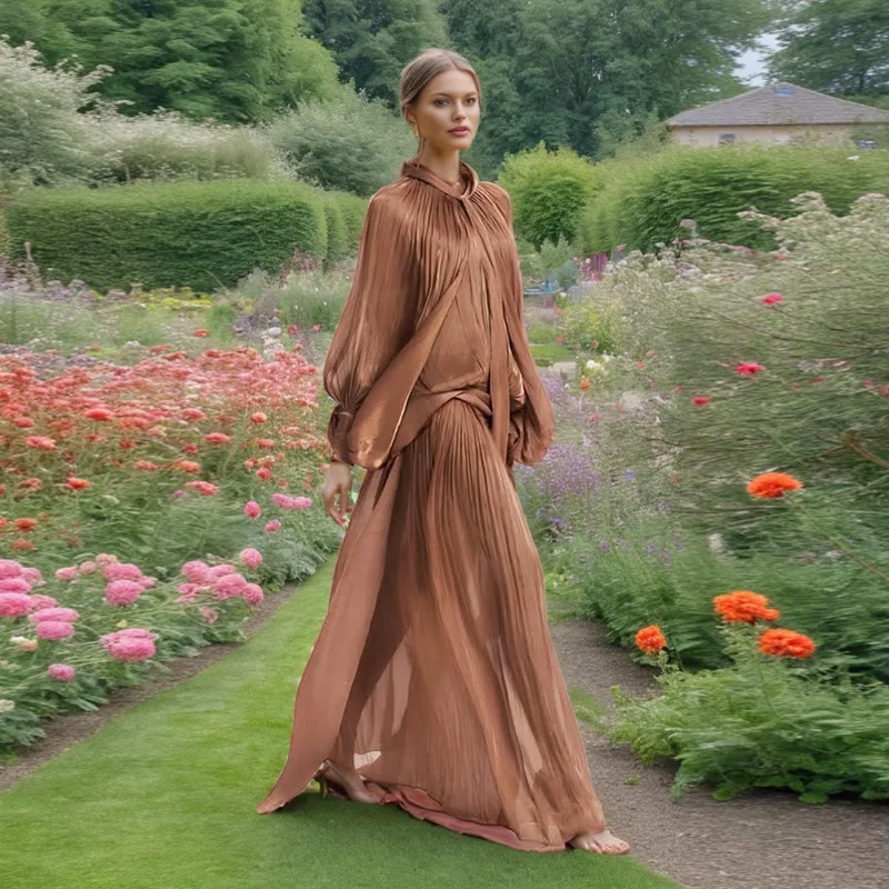 PREPOMP 2025 Nuovo arrivo primavera colletto alla coreana manica lunga a pipistrello abito lungo con lacci donna GT275 2