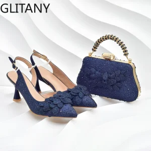 Nuovo arrivo Set di scarpe e borse da festa per donna Italia con diamanti pieni Tacchi alti Décolleté da donna di lusso abbinati a set di scarpe e borse italiane 1