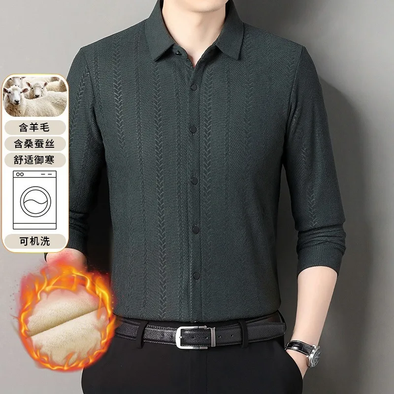 Camicie eleganti invernali in lana da uomo T-shirt e top in pile a maniche lunghe casual Camicia di seta di lusso delicata sulla pelle da lavoro elastica non stira 4
