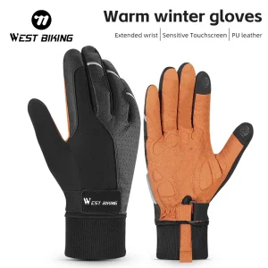 WEST BIKING Guanti da ciclismo invernali con dita lunghe Guanti touch screen antiscivolo e ammortizzanti Guanti caldi per sport all'aria aperta MTB Guanti da bici da strada 1