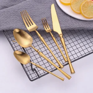 5 pezzi coltello forchetta cucchiaio set posate in oro stoviglie complete in acciaio inossidabile stoviglie nere opache utensili da cucina in nastro 1