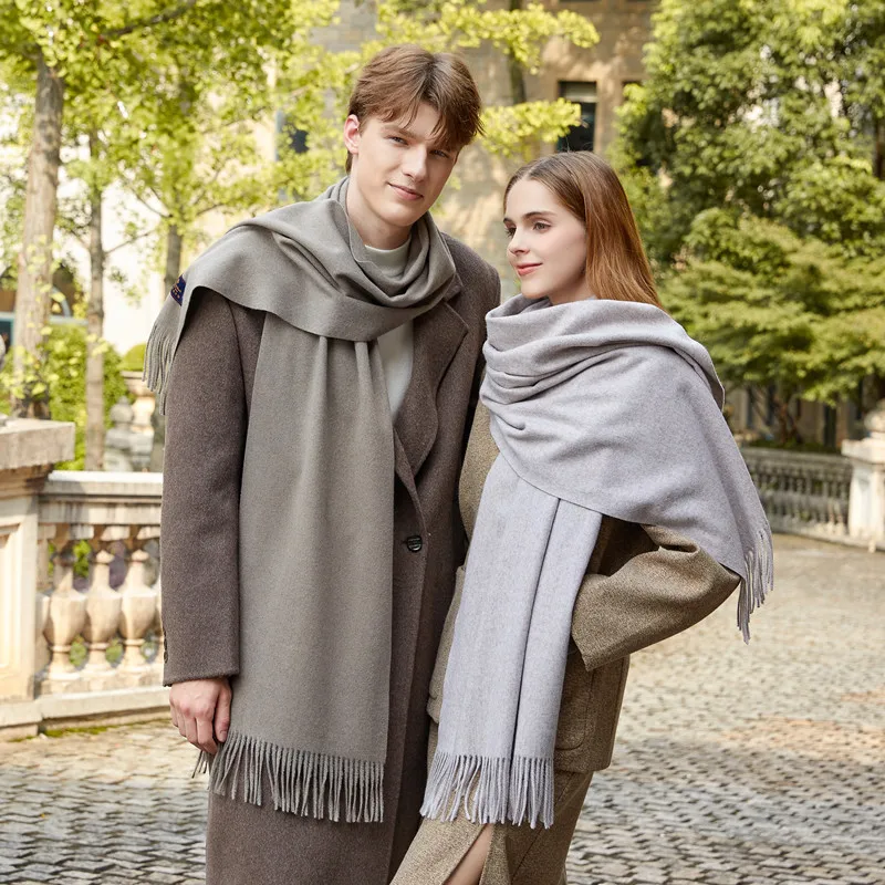 Sciarpa classica semplice in misto lana solida Donna Uomo Autunno Inverno Scialle di lana di alta qualità Spessore caldo nappa Silenziatore Donna Uomo Wrap 2