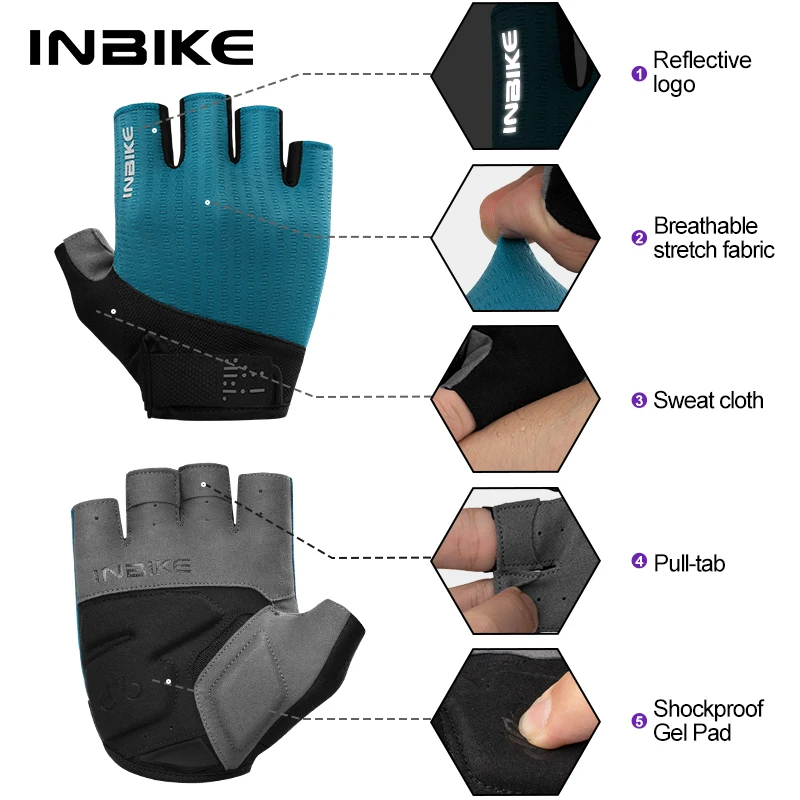 INBIKE Guanti da ciclismo mezze dita Guanti protettivi estivi unisex ammortizzanti resistenti all'usura Accessori per mountain bike da strada MTB 6
