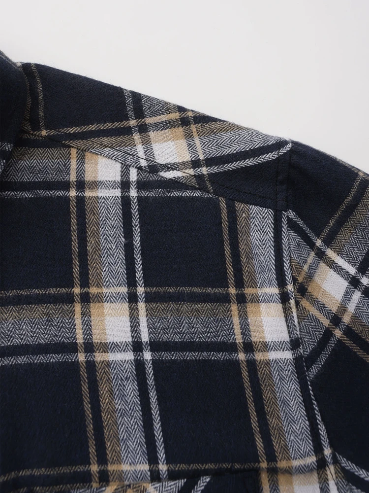 M-3XL Camicie da uomo in flanella di puro cotone Manica lunga Tasca singola Plaid casual Spessore morbido e accogliente Camicie spazzolate Camicetta Abbigliamento uomo 4