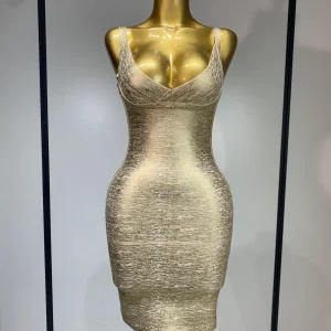 Abito da fasciatura aderente in oro elegante celebrità di alta qualità Abiti da sera di lusso per feste da discoteca sexy da donna 1