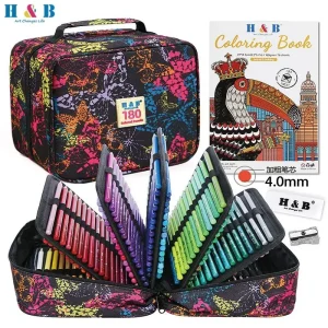Set di matite da colorare H&B 72/120/180 con borsa portatile StoH&rage, forniture per artisti Pro Soft Core, regalo per gli amanti dei disegni Amateur 1