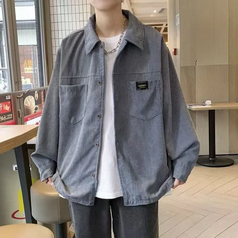 Camicia in velluto a coste retrò stile Hong Kong per ragazzi nella primavera e nell'autunno del 2025 nuovo set giacca sportiva elegante e ampia 6