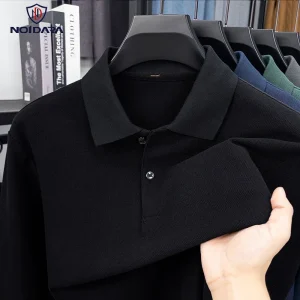 Camicia POLO di fascia alta T-shirt da uomo a maniche lunghe in puro cotone tinta unita Autunno Nuovo top con risvolto casual 1