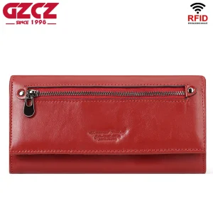 GZCZ File Master da donna in vera pelle con blocco RFID, portafoglio, pochette, con tasca per il cambio, portamonete, porta soldi 1