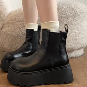 Piattaforma invernale Aumento di altezza Stivaletti da donna Punta tonda femminile Slip On Scarpe Street Style Chelsea Botas Mujer 1
