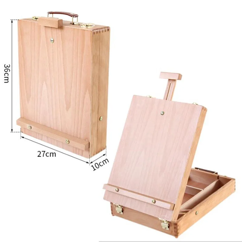 Grande scatola portatile in legno per pittura a olio, blocco schizzi, cavalletto, schizzo, tavolo da disegno, cassetta degli attrezzi per pittura, scatola di immagazzinaggio per pittura per artista 4