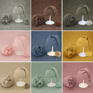 Cappello da bambino Puntelli per fotografia neonato Coperta avvolgente Palla di pelo per bambino Cappello a cuffia lavorato a maglia Accessori per servizio fotografico per bambini 1