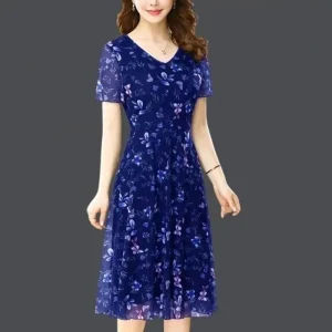 Abito estivo alla moda a maniche corte al ginocchio stile mamma elegante versione coreana abito da donna taglie forti marchio cinese 1