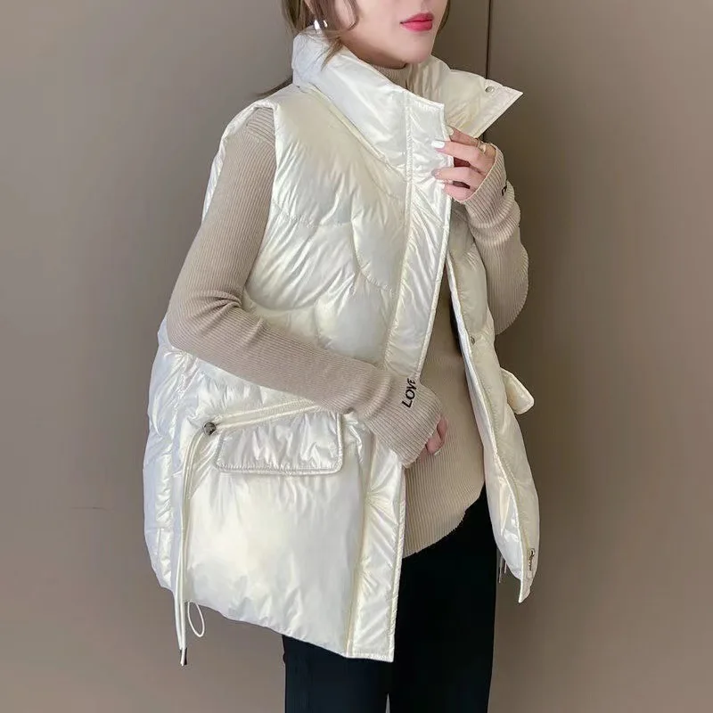 2025 Nuovo Giù Gilet di Cotone Delle Donne Autunno Inverno Parka Addensare Caldo Gilet Imbottito di Cotone Cappotto Femminile Senza Maniche Puffer Gilet 4