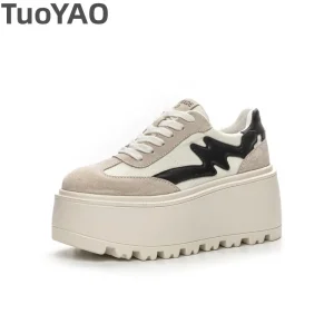 8cm piattaforma in vera pelle zeppa Chunky Sneaker nero Casual Comfort Skate Board suola spessa nuove scarpe moda primavera autunno 1