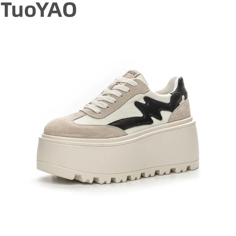 8cm piattaforma in vera pelle zeppa Chunky Sneaker nero Casual Comfort Skate Board suola spessa nuove scarpe moda primavera autunno 1