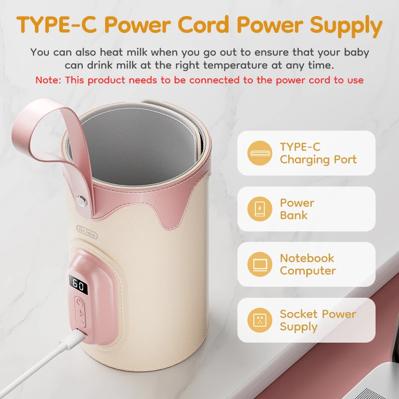 MAMIJOY Scaldabiberon Pu Shell No Odor Display a LED 50-85mm Calibro regolabile Tpye-c Borsa termica per biberon di ricarica WM12 4