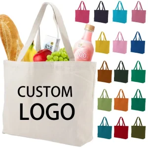 Borse promozionali personalizzate in tela stampate con logo 100 pz/lotto borse Shopping riutilizzabili in cotone Logo personalizzato all'ingrosso 1