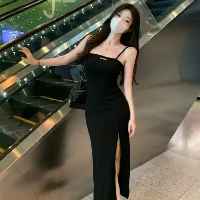 Abito sexy con cinturino dimagrante Nuovo 2025 da donna Elegante sensazione di fascia alta Abito lungo super sottile con spacco Fibra di poliestere alla caviglia 1