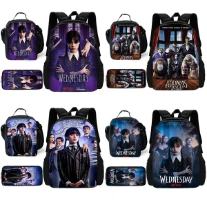 Zaino per il mercoledì con commedia horror americana per la scuola dei bambini con borse per il pranzo, borse per matite, borse per la scuola per ragazzi e ragazze, miglior regalo 1