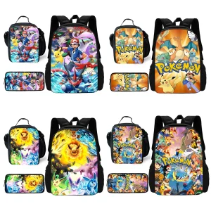 Zaino per scuola per bambini Anime Pikachus con borse per il pranzo, borse per matite, borse per la scuola per ragazzi e ragazze, miglior regalo 1