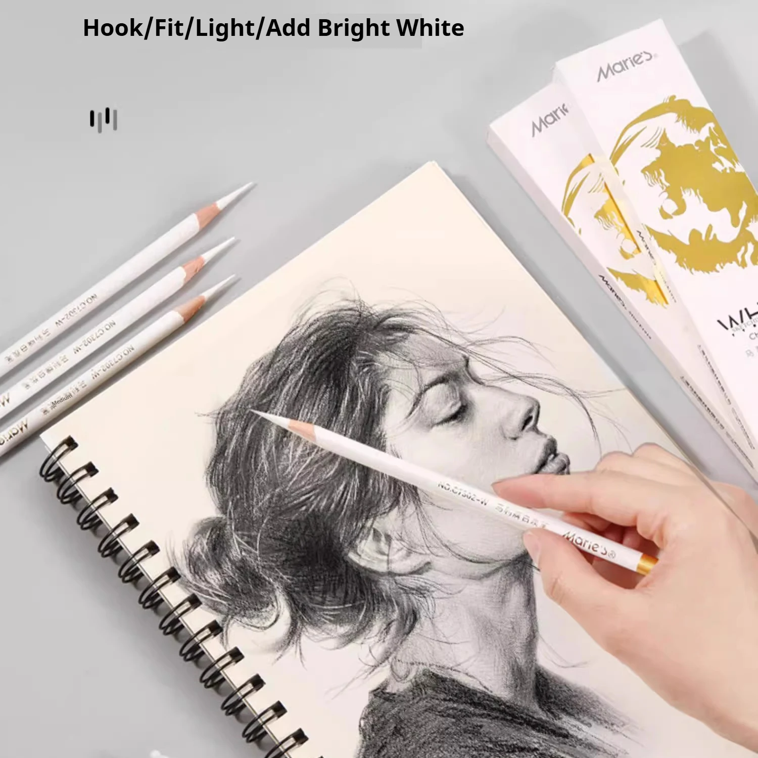 Set di matite a carboncino bianco 3/6/12 pezzi Matite per evidenziare schizzi per disegnare schizzi ombreggiatura miscelazione Forniture per artisti principianti 6