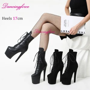 Nuovo 17 CM 7 "Gamoscio Opaco Pole Dance Piattaforma Stivaletti Corti Sexy Testa Rotonda Tacchi Alti Discoteca Modello Passerella Scarpe In magazzino 1