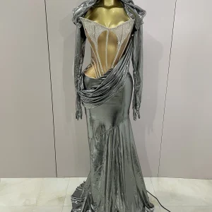 Costume di scena scintillante discoteca Gogo vestito da festa donna carnevale festa outfit festival abbigliamento fresco abito con cappuccio set da due pezzi 1