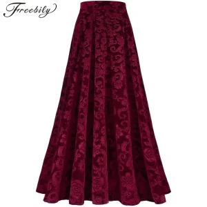 Gonne eleganti da donna Gonna a vita alta con elastico in vita con stampa floreale vintage retrò per gonna media per banchetti di ballo di nozze 1