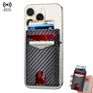 Portafogli magnetici Magsafe Rfid Porta carte di credito da uomo Porta carte di credito in fibra di carbonio Portafoglio di lusso sottile pop-up in metallo per iPhone 1