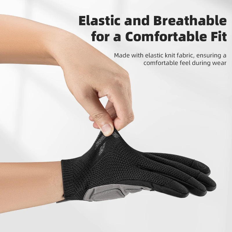 ROCKBROS Guanti da bicicletta Tessuto lavorato a maglia Guanti da bici traspiranti con dita intere Schermo antiscivolo Touch Guanti da ciclismo per sport su strada MTB 3