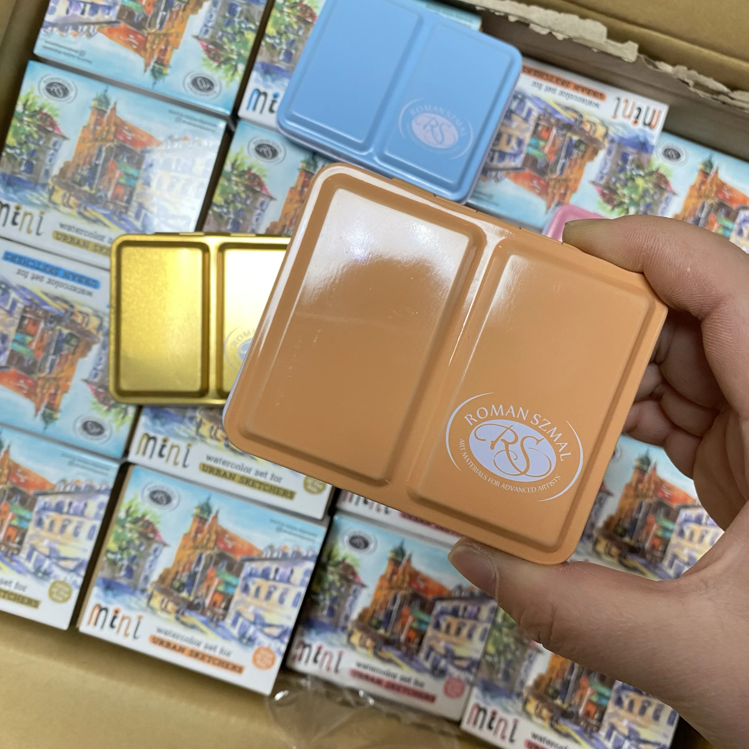 ROMAN SZMAL ARTISTS MINI Scatola di metallo 8 Mezze vaschette Colore portatile Solido Pittura ad acquerello Disegno Forniture Schizzi Aquarelle 3