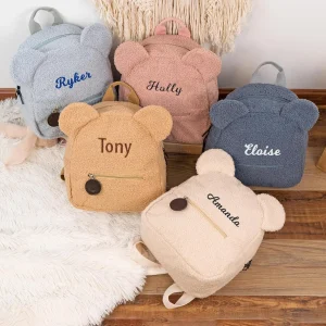 Zaino con orsacchiotto ricamato, zaino da viaggio, borsa in peluche, zaino portaoggetti 1