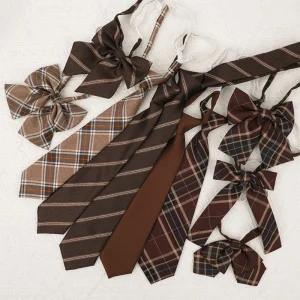 Cravatta pre-annodata aggiustata Cravatta JK a righe a quadretti marrone vintage Bowknot universitario giapponese per 1