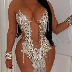 Abito estivo sexy con mini paillettes in rete trasparente da donna elegante aderente club abiti da festa di compleanno abiti da sera corti abiti 1