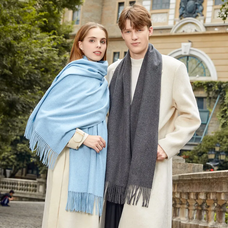 Sciarpa classica semplice in misto lana solida Donna Uomo Autunno Inverno Scialle di lana di alta qualità Spessore caldo nappa Silenziatore Donna Uomo Wrap 4