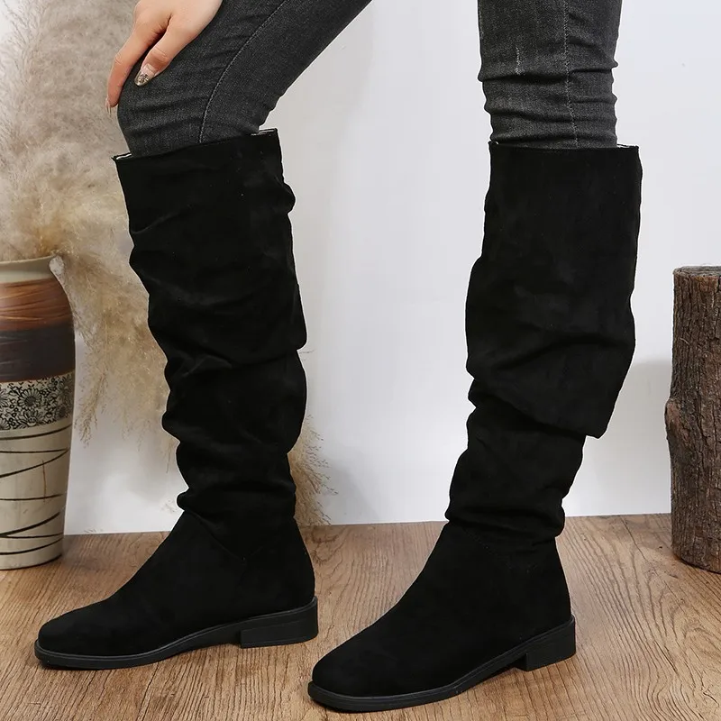 BCEBYL Autunno e Inverno Moda Nuovo Sexy di Colore Solido Caldo Punta Rotonda Fondo Spesso Tacco Basso Comodi Stivali da Donna Botas Mujer 4