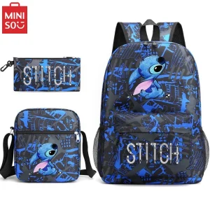Zaino regalo per bambini serie Miniso New Stitch, borsa a tracolla e astuccio per studenti nero, set da 3 pezzi 1