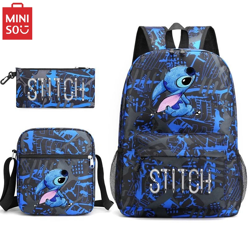 Zaino regalo per bambini serie Miniso New Stitch, borsa a tracolla e astuccio per studenti nero, set da 3 pezzi 1