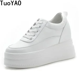 Nuova Primavera Autunno Bianco Tacchi a zeppa nascosti Scarpe casual Donna 9CM Scarpe con plateau Ascensore Tacchi alti Scarpe da ginnastica da passeggio Donna 1