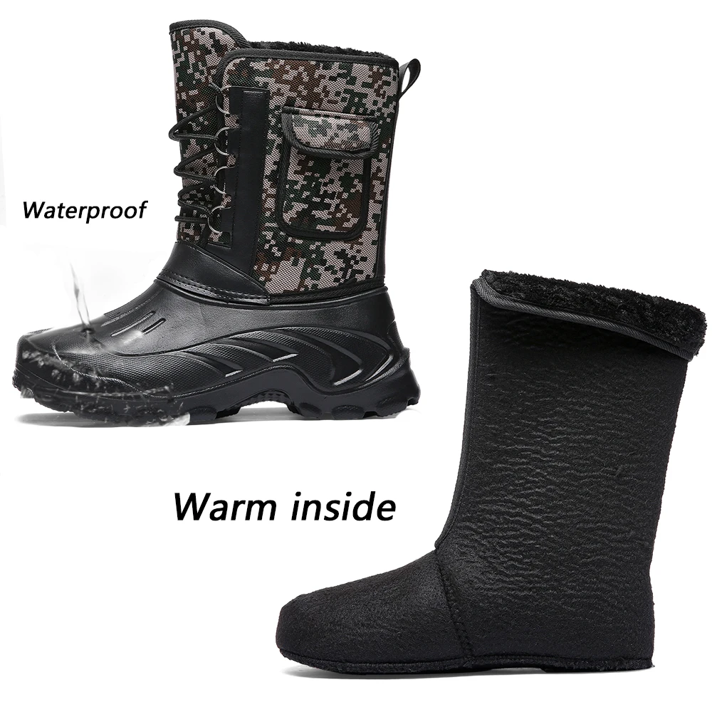 Stivali invernali da uomo Sneakers impermeabili calde 2025 Attività all'aperto Pesca Stivali da lavoro sulla neve Calzature maschili Scarpe da uomo Stivali da pesca 4