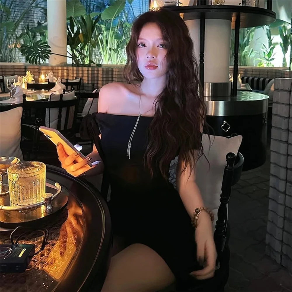 SylCue Mini abito patchwork in rete da donna con scollo a barchetta increspato con spalle scoperte Nappa senza schienale Midnight Club Party Abiti eleganti attillati 4