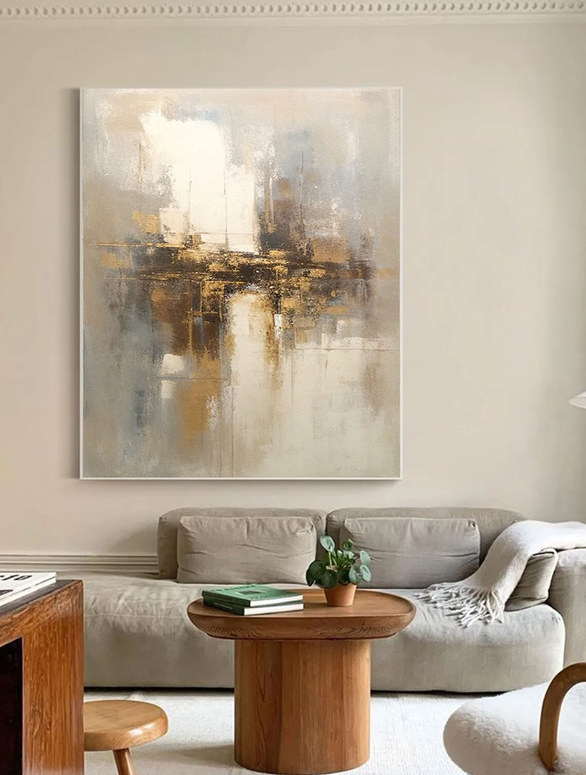 Astratta oro Beige dipinti ad olio fatti a mano pittura a olio arte astratta decorazione della parete arte moderna grigio arte astratta immagini in lamina d'oro 4