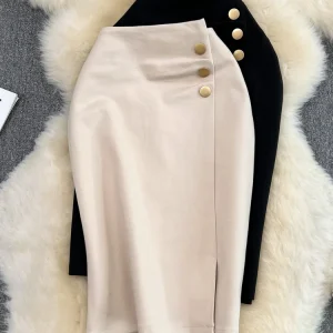 Gonna longuette pelata elegante da donna 2024 Gonne da ufficio da lavoro OL di media lunghezza casual moda estiva 1