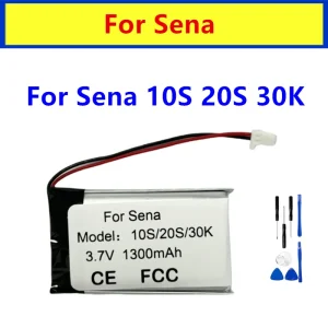 Batteria ricaricabile ad alta capacità 1300mAh per auricolare wireless moto Sena 10S 20S 30K + strumenti gratuiti 1