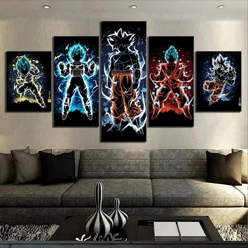 Manga 5 Pannelli Dragon Ball Goku Super Saiyan Parete Anime Poster Comico Tela Pittura Immagine Casa Soggiorno Regalo Murale Cudros 4