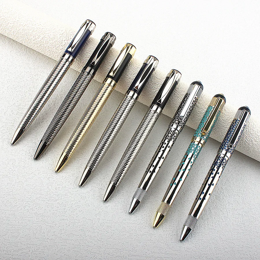 Penna a sfera in metallo, penna per firma retrattile con custodia in metallo stile stemma inchiostro blu punta media 0,7 mm 3