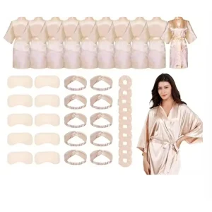 Confezione da 12 vestaglie da donna in raso, kimono, vestaglia sfusa con maschera per dormire e set di cravatte per capelli, accappatoi setosi per la festa di compleanno, matrimoni 1