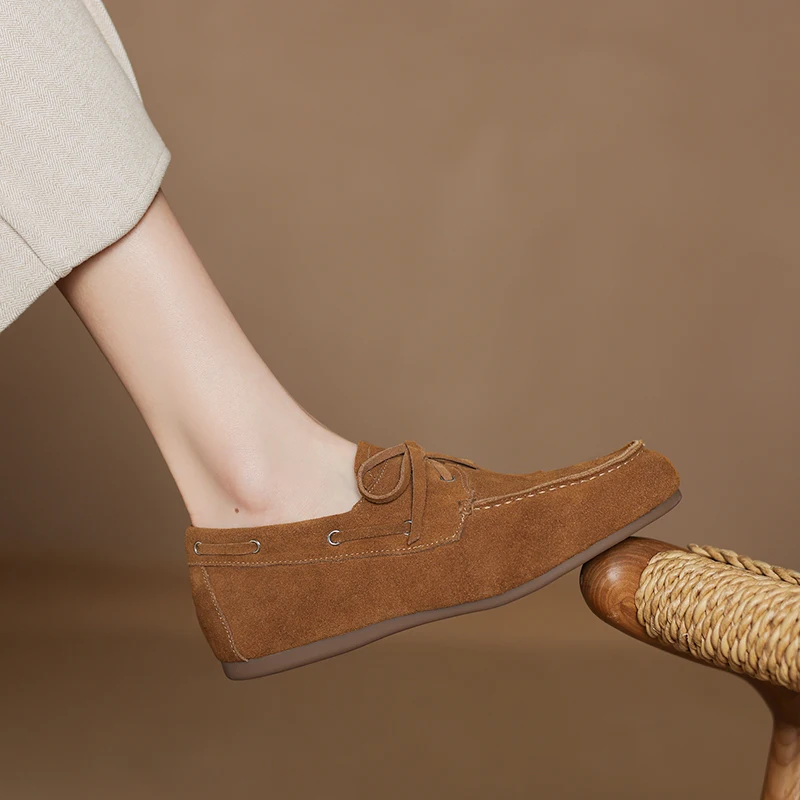 2025 nuova primavera scarpe da donna in vera pelle punta rotonda scarpe basse da donna per donna mocassini stringati retrò scarpe da donna di moda 2