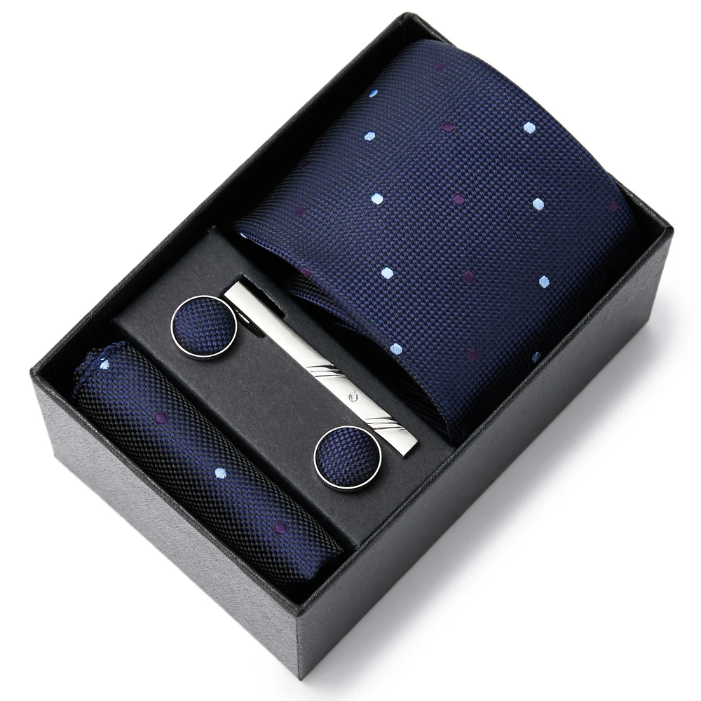 Nuovo design Cravatta Fazzoletto Gemelli Set Cravatta Scatola Accessori da sposa Prestazioni a strisce 6